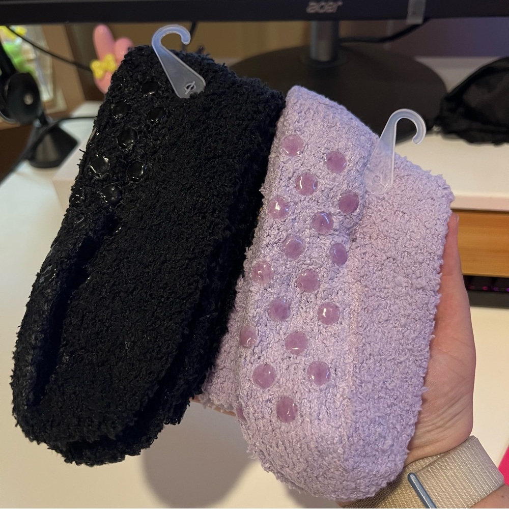 Miniso Cozy Black and Purple Fuzzy Socks Bundle